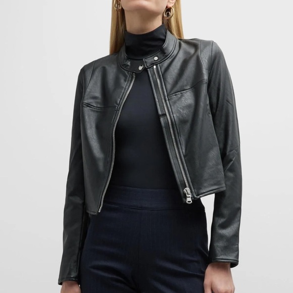 NWT SPANX Faux Leather Moto Biker Jacket Cropped Black Capsule Grunge Y2K Small - Picture 1 of 5